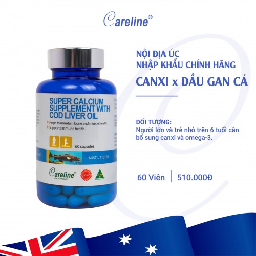 Viên uống canxi bổ sung dầu gan cá Super Calcium Supplement With Cod Liver Oil 1000mg